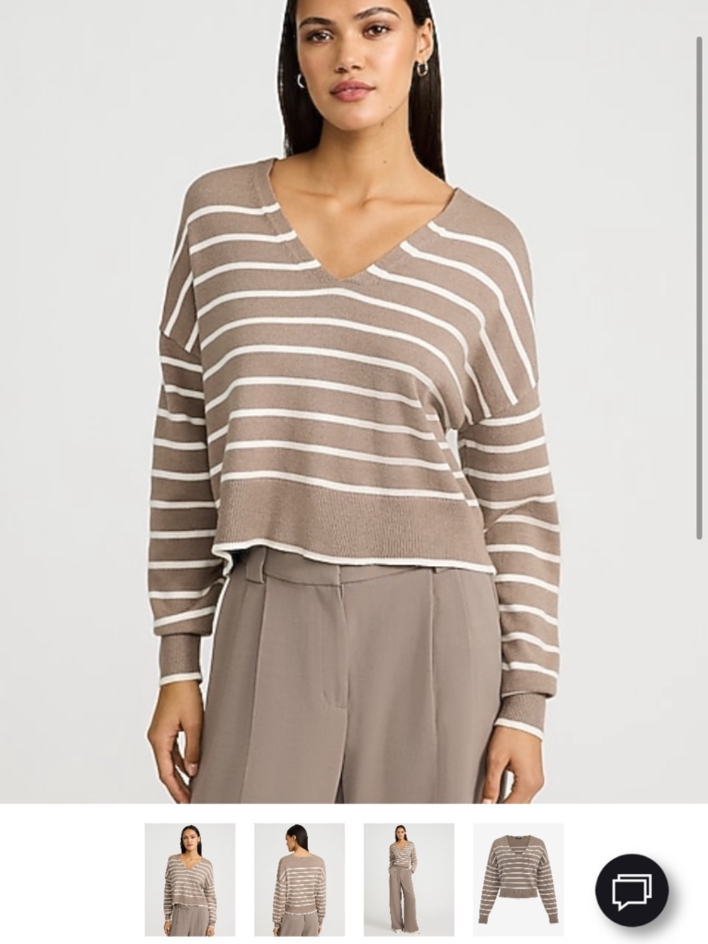 Express Taupe and White Striped V-Neck Sweater